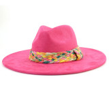 Rainbow Ribbon Fedora Hat 2023 New Suede Big brim Soft Fedora Hat 10cm brim Unisex Hat Soft Fedora Hat sombrero hombre