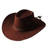 Fashion Wide Brim Western Cowboy Hat with Windproof Rope Vintage Solid Color Jazz Hat All-match for Casual Vacation