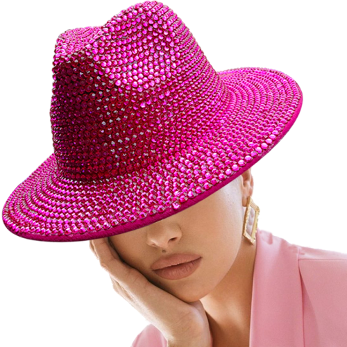 Rose Red Rhinestone Soft Hat Jazz Hat Panama New Felt Hat Men's Jazz Hat Party Performance Hat Women's Soft Autumn Winter