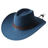 Fashion Wide Brim Western Cowboy Hat with Windproof Rope Vintage Solid Color Jazz Hat All-match for Casual Vacation