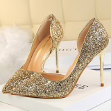 New Designer Women Sequin Cloth High Heels Pumps Wedding Bride Shoes Gold Silver Sexy Stripper Heels Plus Size 41 42 43 BIGTREE