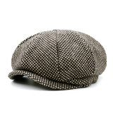 European and American octagonal hats autumn and winter warm woolen plus size newsboy caps big head caps for men and women