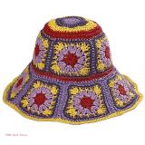 Crochet Floral Pattern Bucket Hat Multi-Color Breathable Wide Brim Bucket Hat Skin-friendly Sunproof Fisherman Cap