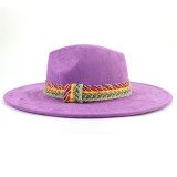 New Color Suede Fedora Winter Hat  10cm Large Eaves Men's and Women's Felt Jazz Deep Purple Suede шляпа женская