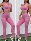 Yoga suit for women seamless water wash frosted sports zipper vest with high waist and peach buttocks wearing yoga leggings