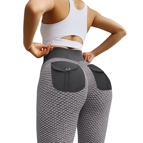 Bodybuilding Pocket Yoga Pants Sexy High Waist Peach Hip Leggings 6 Color Gym Running Push Up Fitness Pants Women