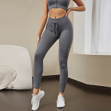 Women's seamless zippered vest yoga bra  fitness suit sports buttocks drawstring fitness pants  sports leggings
