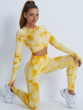 Honey Peach Hip Fitness Leggings Tie Dye Yoga Suit Nude Brushed Sports Long Sleeve Fitness Sports Pants Yoga Set