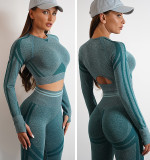 Sports Long Sleeve Top Leggings Set Fitness Running Knitted Yoga Suit Hip Lift Pants Set Tops and leggings set