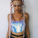 Handmade Bling Colorful Sequined Crop Tops Halter Sleeveless Low Cut Backless Sexy Women Tank Clubwear Night Party Festival Rave