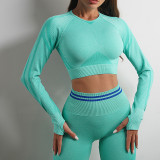 Sports Long Sleeve Top Leggings Set Fitness Running Knitted Yoga Suit Hip Lift Pants Set Tops and leggings set