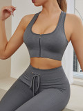 Women's seamless zippered vest yoga bra  fitness suit sports buttocks drawstring fitness pants  sports leggings