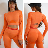 Sports Long Sleeve Top Leggings Set Fitness Running Knitted Yoga Suit Hip Lift Pants Set Tops and leggings set