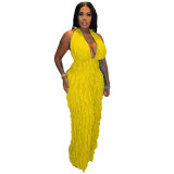 Fashion Sexy Deep V-neck Backless One Piece Jumpsuit Women Wavy Grain High Waist Wide Leg Rompers Women Jumpsuit