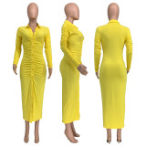 Sharee Fall New Women's Clothing Elegant Pleated Design Long Dresses Women Cardigan Dress