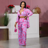 Fall 2023 Women Clothes Print Loungewear Women Sets Long Sleeve Cardigan Shirt Bra Straight Pants 3 Piece Set Women