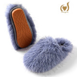 2023 High Quality New Faux Fur Raccoon Fluffy Indoor Outdoor Warm Flat Mongolian Fur Slippers For WOmen