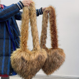 Fluffy Faux Fur Winter Women Handbags Plush Ladies Heart Shaped Shoulder Bag Cute Female Clutch Purse Love Handbags