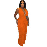 Fashion Sexy Deep V-neck Backless One Piece Jumpsuit Women Wavy Grain High Waist Wide Leg Rompers Women Jumpsuit