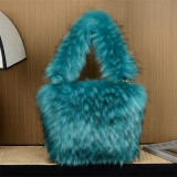 New Design Women Winter Luxury Faux Fur Handbag Fluffy Fake Raccoon Fur Small Bag