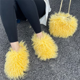 Wholesale Factory Supply Women New Design Fluffy Faux Fur Slide Slippers Fashion Small Size Faux Mongolian Sheep Fur Handbags Se