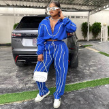 Fall Clothing 2023 New Chic Women'S Long Sleeve Zipper Crop Top T-Shirt High Waist Elastic Casual Pants Two Piece Set