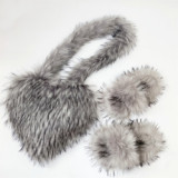 New Design Women Fashion Fluffy Faux Fur Slippers Sets Ladies Faux Raccoon Fur Bags With Matching Slides Set