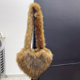 Fluffy Faux Fur Winter Women Handbags Plush Ladies Heart Shaped Shoulder Bag Cute Female Clutch Purse Love Handbags