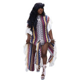 Sharee Wholesale Fall Stripe Pattern Knit Ruffle Dress Elegant Maxi Dress Fashionable Women's Clothing