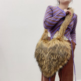 Fluffy Faux Fur Winter Women Handbags Plush Ladies Heart Shaped Shoulder Bag Cute Female Clutch Purse Love Handbags