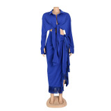 Sharee 2023 Fall Boutiques Hot Sale Clothing Women Long Sleeve Shirts Maxi Skirts Sets Dropshipping Women Two Piece Set