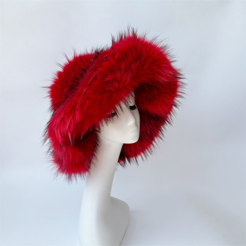Women Winter Fashion Faux Raccoon Fur Bucket Hat New Design Fluffy Fake Fur Fisherman Hats For Girls
