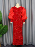 X8189 High Quality Embroidery Sequin Dress Puff Sleeve High Waist Elegant Party Dresses Women Gowns For Women Evening Dress