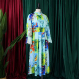 D3189 New Trendy Summer Dress High Waist O Neck Lantern Sleeves A-Line African Print Dresses Women Casual Dresses