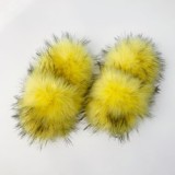 Women's Autumn Winter Fur Slippers New Arrival Luxury Brown Faux Raccoon Fur Slides Fox Fur Slippers