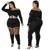 2023 New Arrivals T-shirts Pants & Trousers 2 Piece Set Plus Size Women's Clothing Summer Casual Adults Solid Stitching Regular