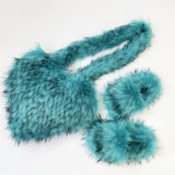 New Design Women Fashion Fluffy Faux Fur Slippers Sets Ladies Faux Raccoon Fur Bags With Matching Slides Set