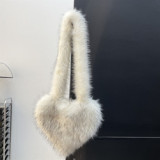 Fluffy Faux Fur Winter Women Handbags Plush Ladies Heart Shaped Shoulder Bag Cute Female Clutch Purse Love Handbags