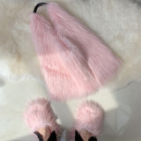 Handbag sets Pantuflas De Peluches Slip On Zapatillas Fluffy Plush Faux Raccoon Mongolian Hair Fox Fur Slides Slippers for women