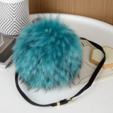 Women Winter Faux Fur Handbags Cute Plush Ladies Round Shape Shoulder Bag Cute Female Clutch Purse Love Handbags Messenger Bag