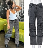 CM8689 High Quality Fashion New Arrivals Women's Denim Baggy Jeans Hollow Out Straight Cargo Pants Women Lady