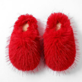 2023 High Quality New Faux Fur Raccoon Fluffy Indoor Outdoor Warm Flat Mongolian Fur Slippers For WOmen