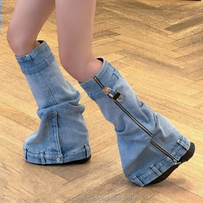 2023 new fashion new products high girt cowboy zipper boots to increase women's boots