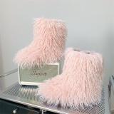 Wholesale Girls Snow Boots Women Shoes Fluffy Furry Mom And Kids Winter Faux Mongolian Fur Boots For Women