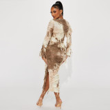 Sharee Ready To Ship Tie Dye Street Womens Fall Clothing Womens Tassel Lace Up Long Sleeve Crop Tops 2 Pieces Skirt Set