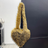 Fluffy Faux Fur Winter Women Handbags Plush Ladies Heart Shaped Shoulder Bag Cute Female Clutch Purse Love Handbags