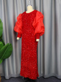 X8189 High Quality Embroidery Sequin Dress Puff Sleeve High Waist Elegant Party Dresses Women Gowns For Women Evening Dress
