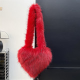 Fluffy Faux Fur Winter Women Handbags Plush Ladies Heart Shaped Shoulder Bag Cute Female Clutch Purse Love Handbags
