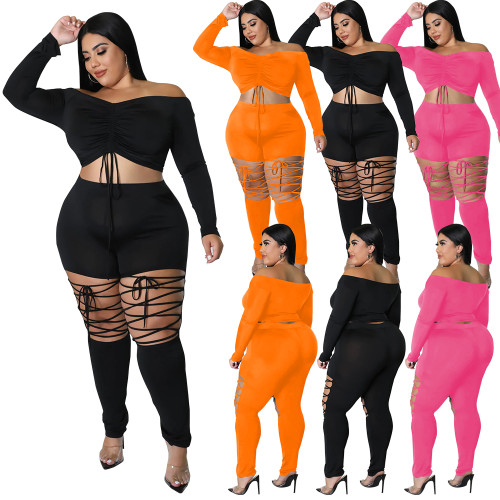2023 New Arrivals T-shirts Pants & Trousers 2 Piece Set Plus Size Women's Clothing Summer Casual Adults Solid Stitching Regular