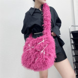 Women Fashion Luxury Curly Fur Shoulder Bags Furry Faux Mongolian Sheep Fur Toe Bag For Ladies